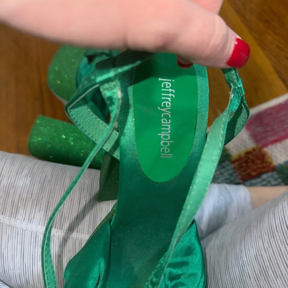 Jeffrey Campbell Green Satin & Glitter Platform Heels Never Worn - Picture 8 of 11